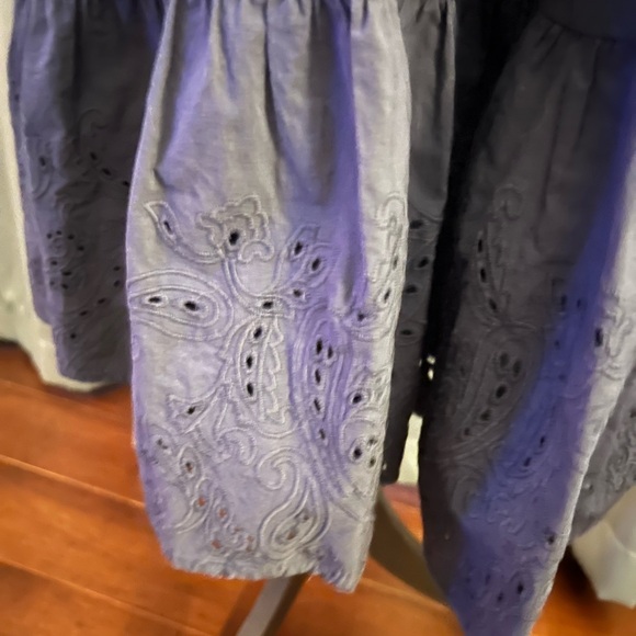 Biltmore Eyelet Tiered V-Neck Cotton Dress Knee-Length Navy Blue XL - Picture 7 of 9